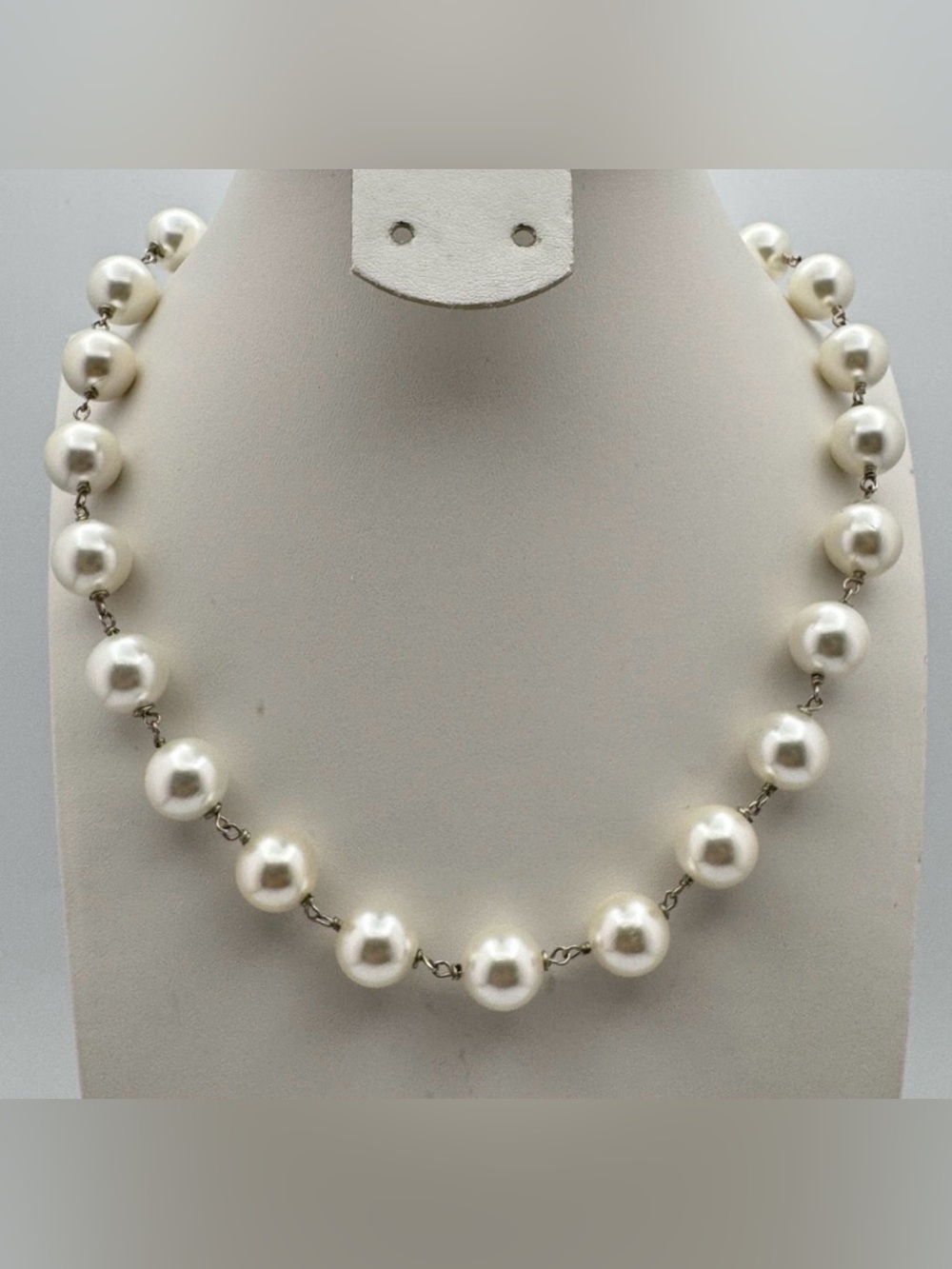 Stunning Sterling Silver & Glass Pearl Necklace | Elegant Pearls Toggle Clasp